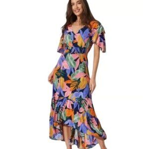 Abel The Label Tropical Leonard Floral Midi Dress Boho Beachy Womens Size XS